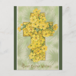 Carte Postale Croix vintage Aux Fleurs Jaunes Pâques