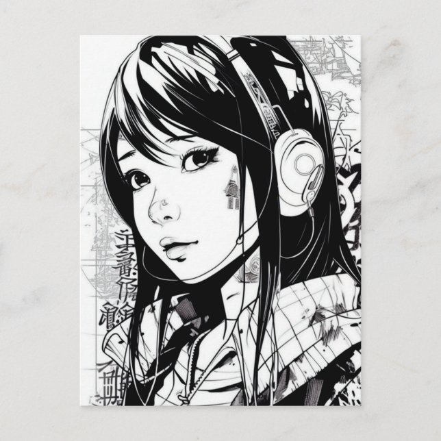 Carte Postale Croquis Anime Manga Girl Portrait (Devant)