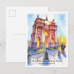 Carte Postale Croquis aquarelle arche paix ville Milan
