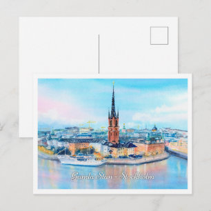 Carte Postale Croquis aquarelle Gamla Stan Stockholm Suède