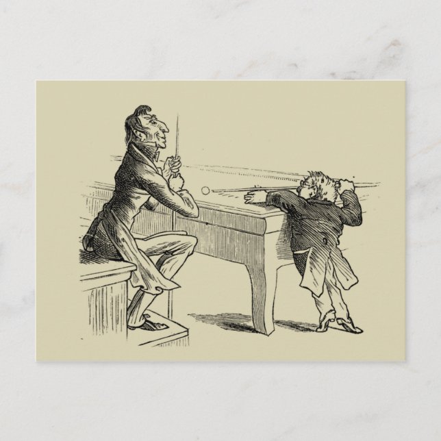 Carte Postale Croquis au crayon de deux hommes jouant au billard (Devant)