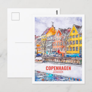 Carte Postale Croquis d'aquarelle de voyage de Copenhague Danema