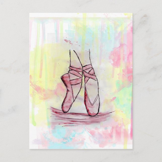 Carte Postale Croquis de chaussures en ballet mignonne Aquarelle (Devant)