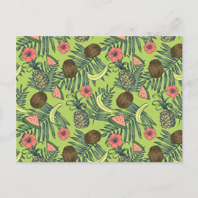 Carte Postale Croquis de fruits tropicaux sur Motif vert (Devant)