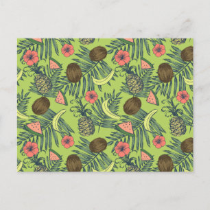 Carte Postale Croquis de fruits tropicaux sur Motif vert