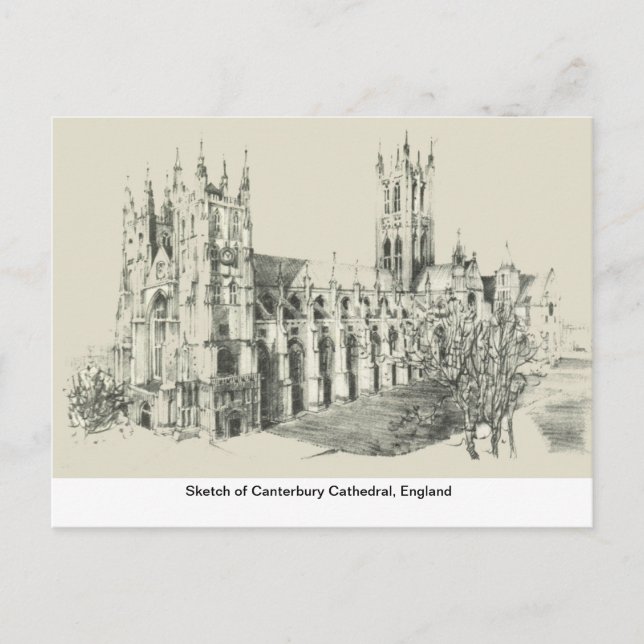 Carte Postale Croquis de la cathédrale de Canterbury, Angleterre (Devant)