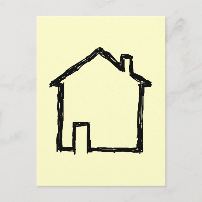 Carte Postale Croquis de maison. Noir et crème. (Devant)