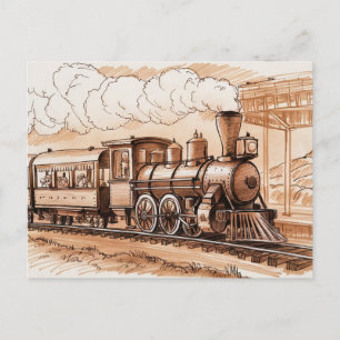 Carte Postale Croquis de train à vapeur vintage