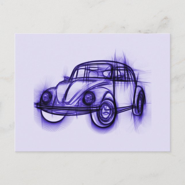 Carte Postale Croquis de voiture mignonne en violet (Devant)