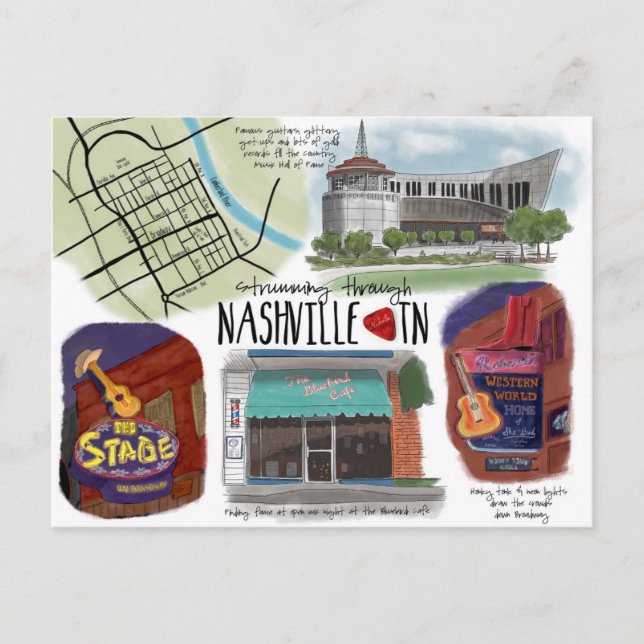 Carte postale Croquis de voyage à travers Nashvill (Devant)