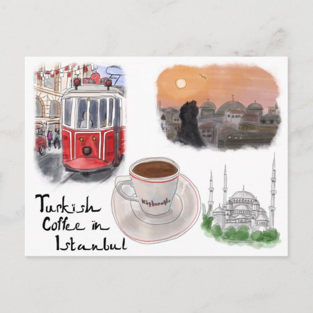 Carte postale Croquis de voyage : Café turc à Ista (Devant)