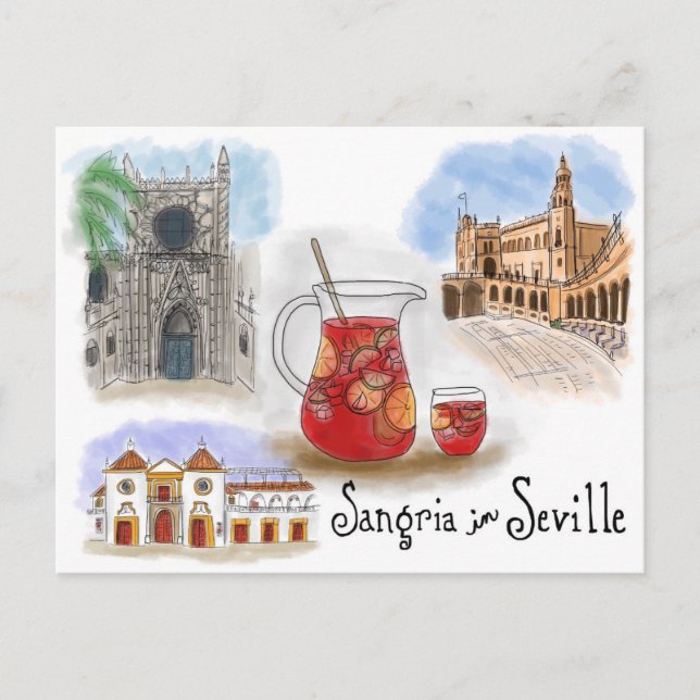 Carte postale Croquis de voyage : Sangria à Sévill (Devant)