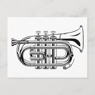 Carte Postale Croquis d'instrument de musique Trompette noir et 