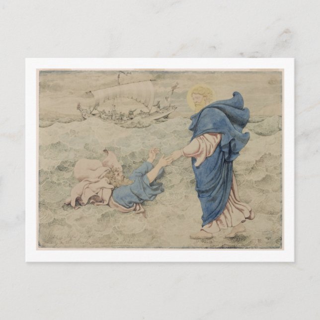 Carte Postale Croquis du Christ marchant sur l'eau (avec papier) (Devant)
