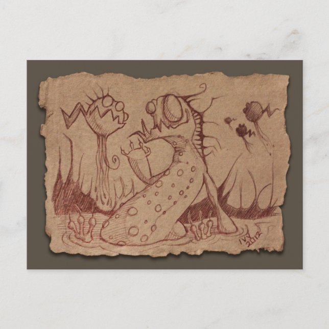 Carte Postale Croquis en papier gris : Chose de marais (Devant)