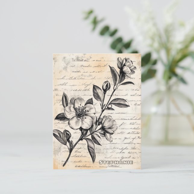 Carte Postale Croquis floral rustique avec calligraphie - âge (2 (Debout devant)
