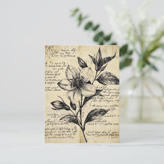 Carte Postale Croquis floral rustique avec calligraphie - âge (5 (Debout devant)