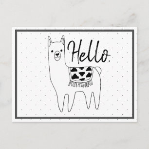 Carte Postale Croquis Llama tendance et points noirs Bonjour