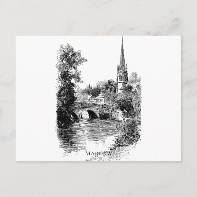 Carte Postale Croquis Marlow Church et Bridge (Devant)