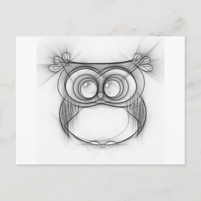 Carte Postale Croquis noir et blanc de hibou (Devant)