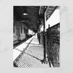 Carte Postale Croquis noir et blanc de la gare