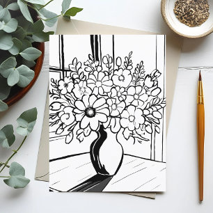 Carte Postale Croquis simpliste de vase de fleurs
