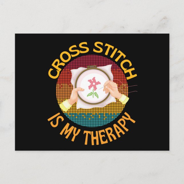 Carte Postale Cross Stitch est mon Tricot thérapeutique (Devant)