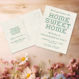 Carte Postale Cross-Stitch Home Sweet Home Green House