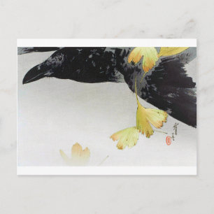 Carte Postale Crow et Feuilles de Ginkgo, Watanabe Seitei