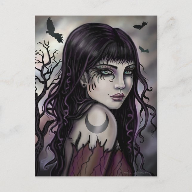 Carte Postale Crow Girl Imaginaire Art par Molly Harrison (Devant)