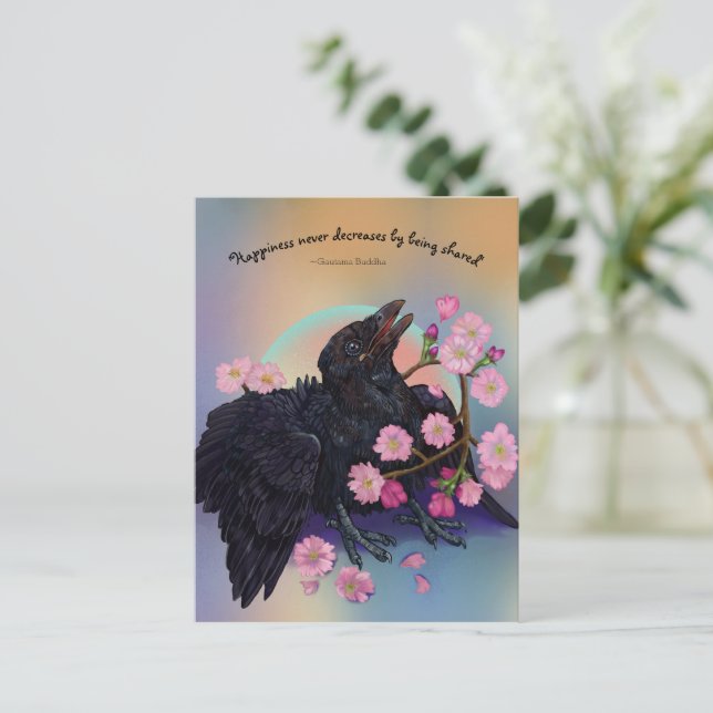 Carte Postale Crow naissant avec fleurs de pomme (Debout devant)
