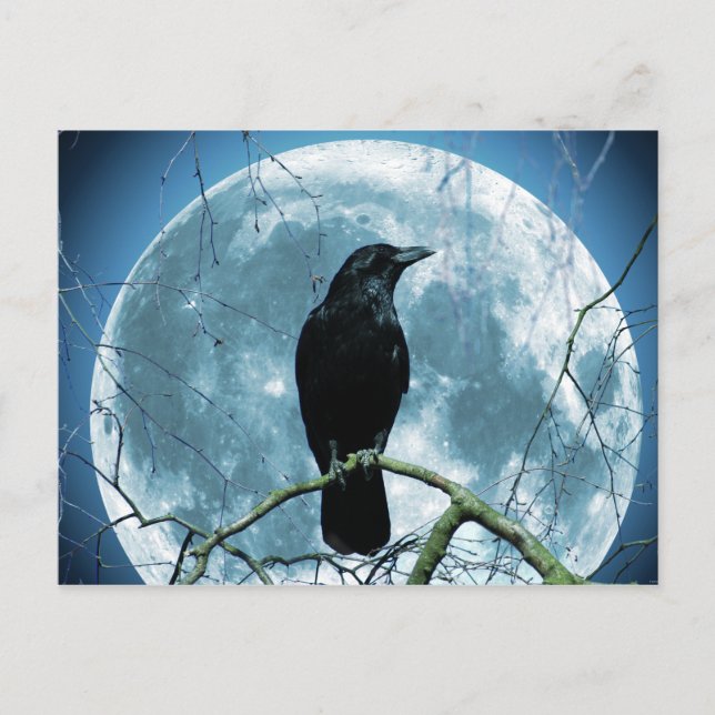 Carte Postale Crow Raven Lune Nuit Imaginaire gothique Étonnant (Devant)