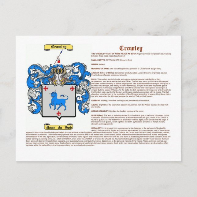 Carte Postale Crowley (signification) (Devant)