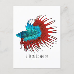 Carte Postale Crowntail betta fish dessin animé
