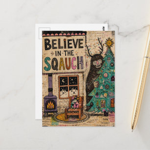 Carte Postale Croyez au Collage de Noël Squatch