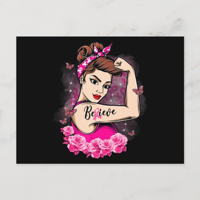 Carte Postale Croyez Pink Ribbon Strong Femmes Cancer du Sein Aw (Devant)