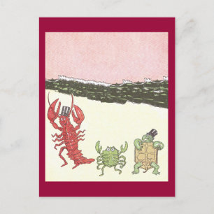 Carte Postale Crustacés et tortues dansantes sur la plage