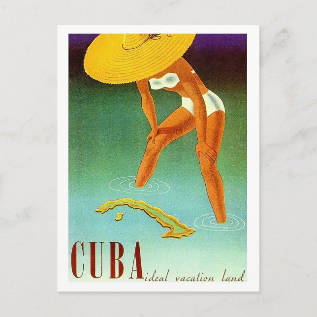 Carte Postale Cuba, île, fille en bikini avec un grand chapeau j (Devant)