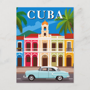Carte Postale Cuba Retro Classic Car et Colorée Vieille Havane