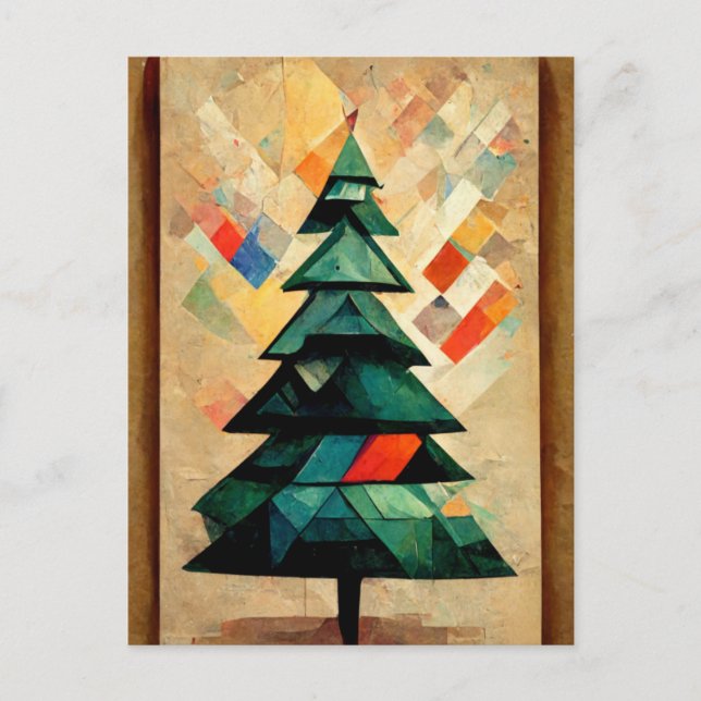 Carte Postale Cubisme. Arbre de Noël peint de manière moderne et (Devant)