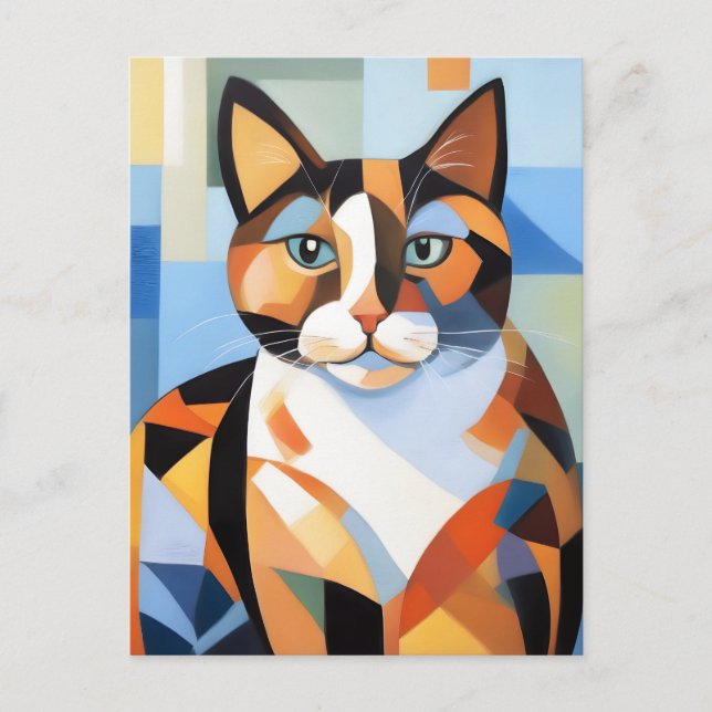 Carte Postale Cubiste Calico Composition Chat Peinture (Devant)