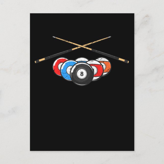 Carte Postale Cue Billard Boules Retro 8 Boule Joueur (Devant)
