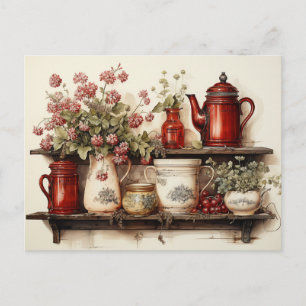 Carte Postale Cuisine de campagne rouge vintage