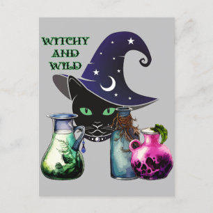 Carte Postale Cuisine Et Sauvage - Halloween Chat Et Potions Noi