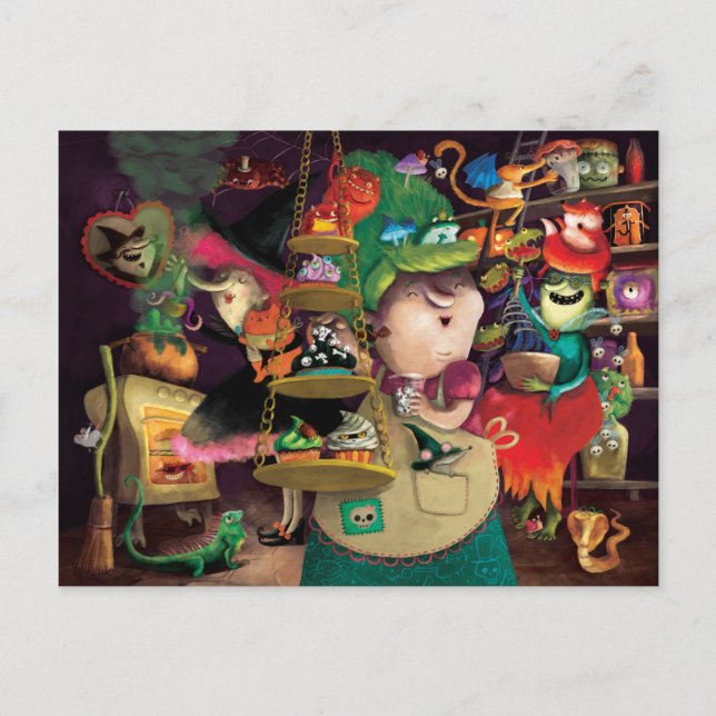 Carte Postale Cuisine pour sorcières d'Halloween (Devant)