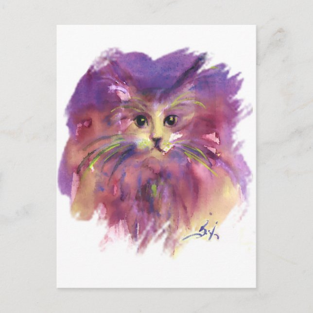 CARTE POSTALE CUISINE PURPLE, PORTRAIT DE CHAT DE CUISINE AVEC P (Devant)