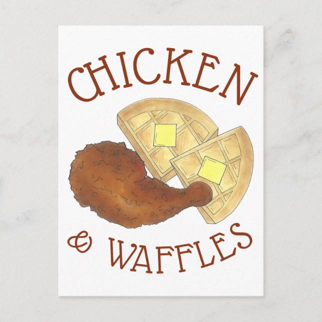 Carte Postale Cuisine soule classique Poulet frit et gaufres Din (Devant)