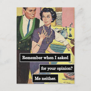 Carte Postale Cuisine vintage Couple Tout Le Monde A Des Opinion