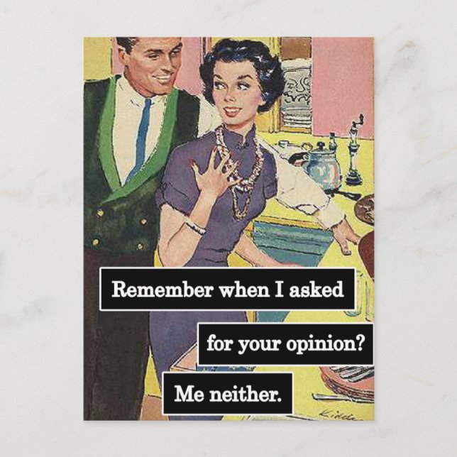 Carte Postale Cuisine vintage Couple Tout Le Monde A Des Opinion (Devant)
