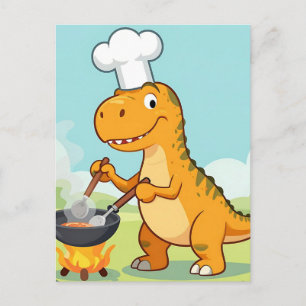 Carte Postale Cuisinier Dinosaure Cuisine Drôle